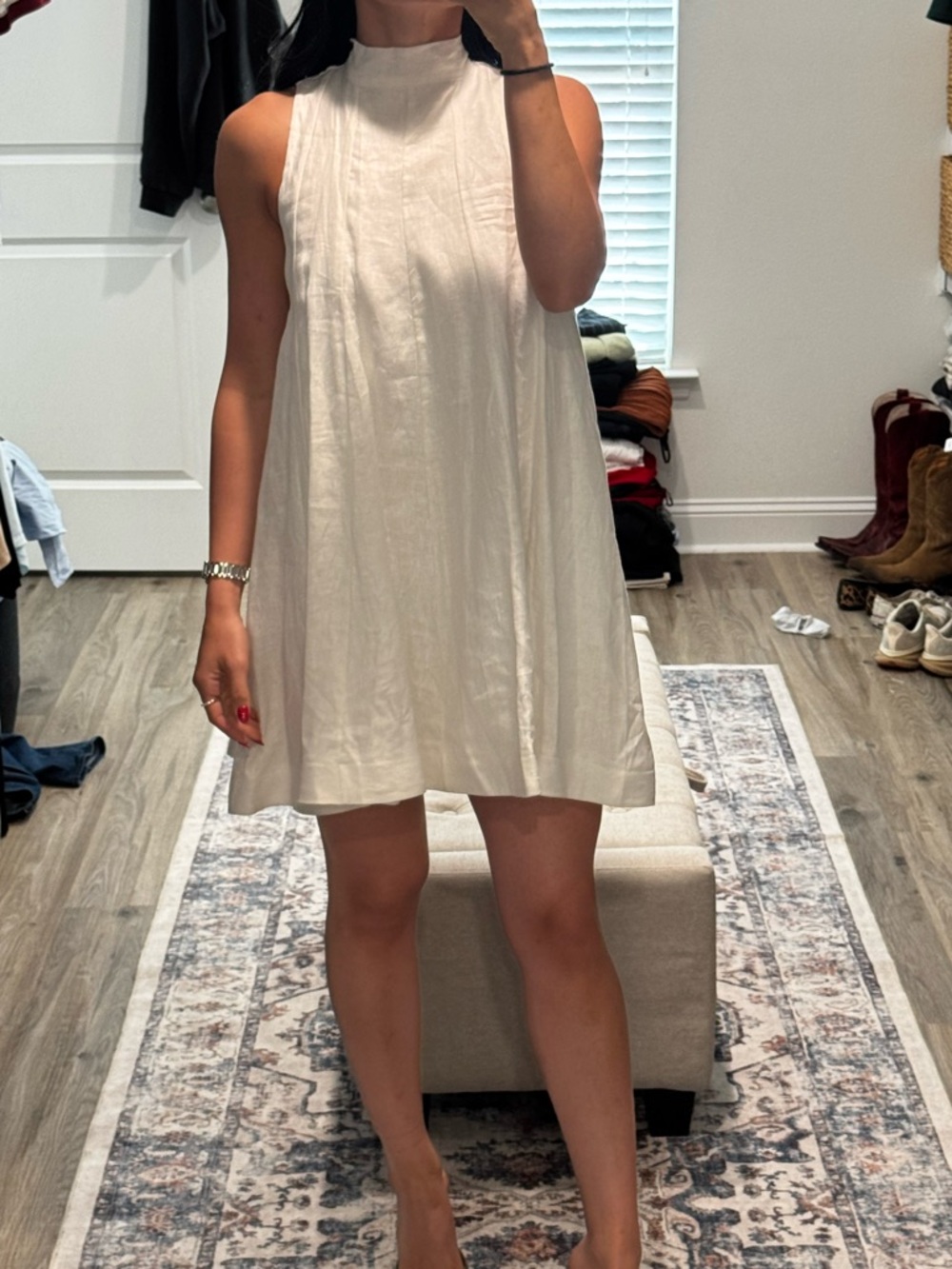 DISSH White Linen Sleeveless High-Neck Mini Dress NWT